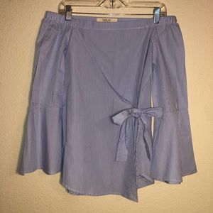 Blue & white off the shoulder blouse